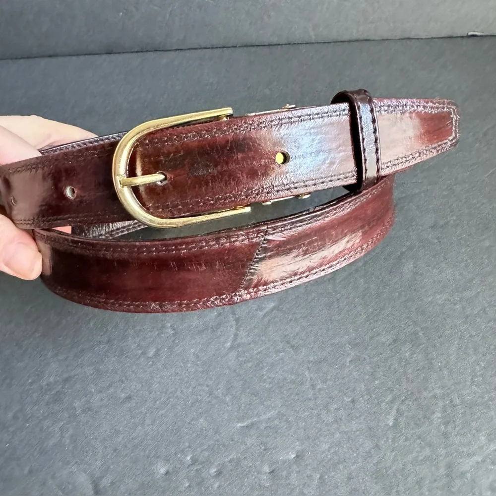 Vintage Eel‎ Skin Leather Belt Brown Exotic Dress Unisex Mens Womens M / L 36